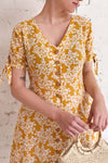 Yavanna Yellow & White Short Sleeve Midi Dress | Boutique 1861 on model