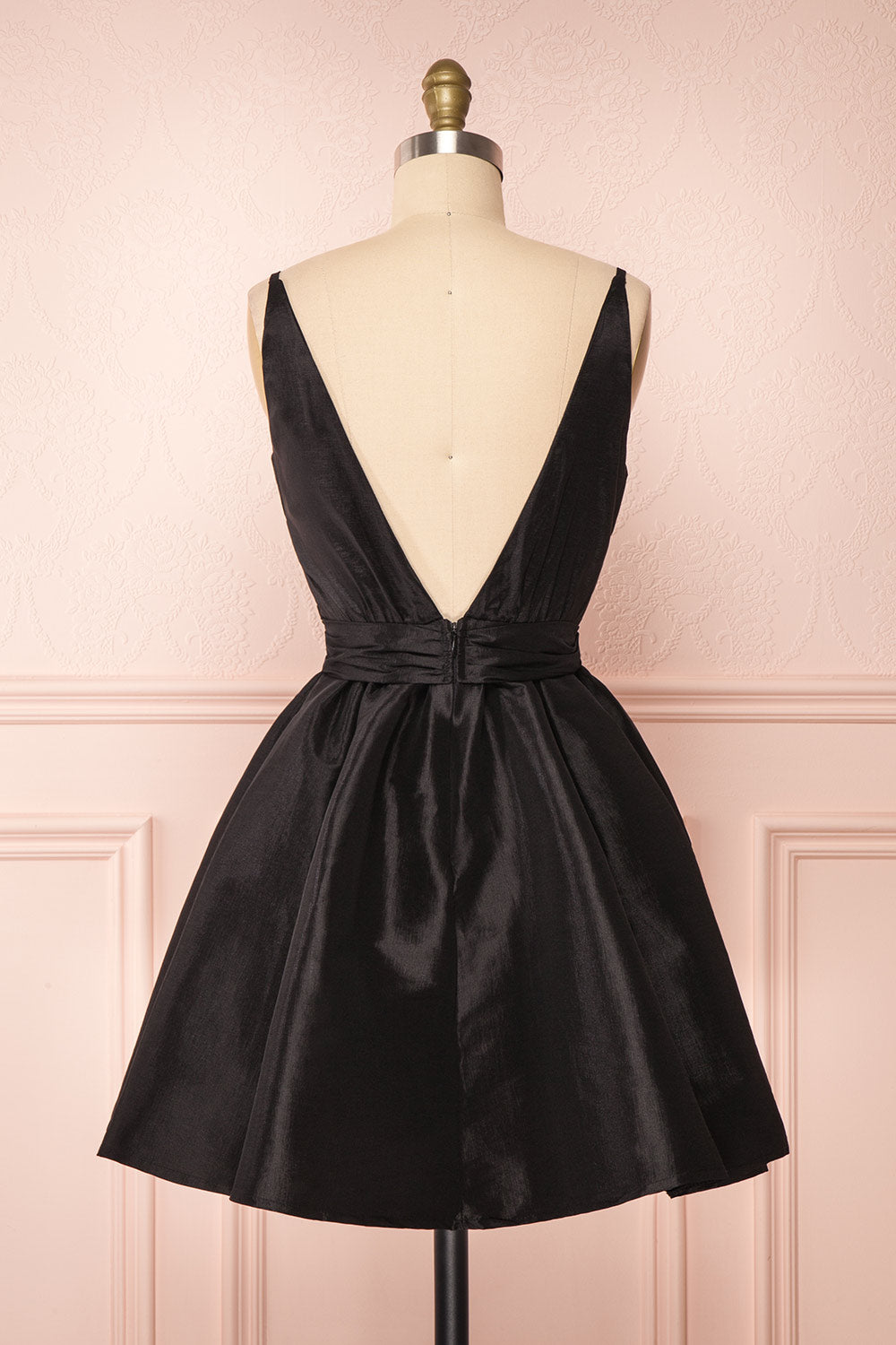 Yelena Black Plunging Neckline Short Dress | Boutique 1861 back view 