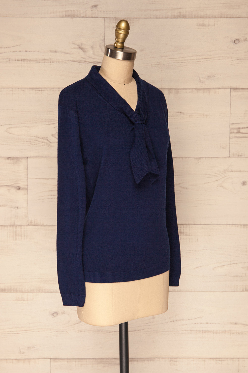 Yelysaveta Navy Blue Tied Neckline Knit Top | La Petite Garçonne side view 