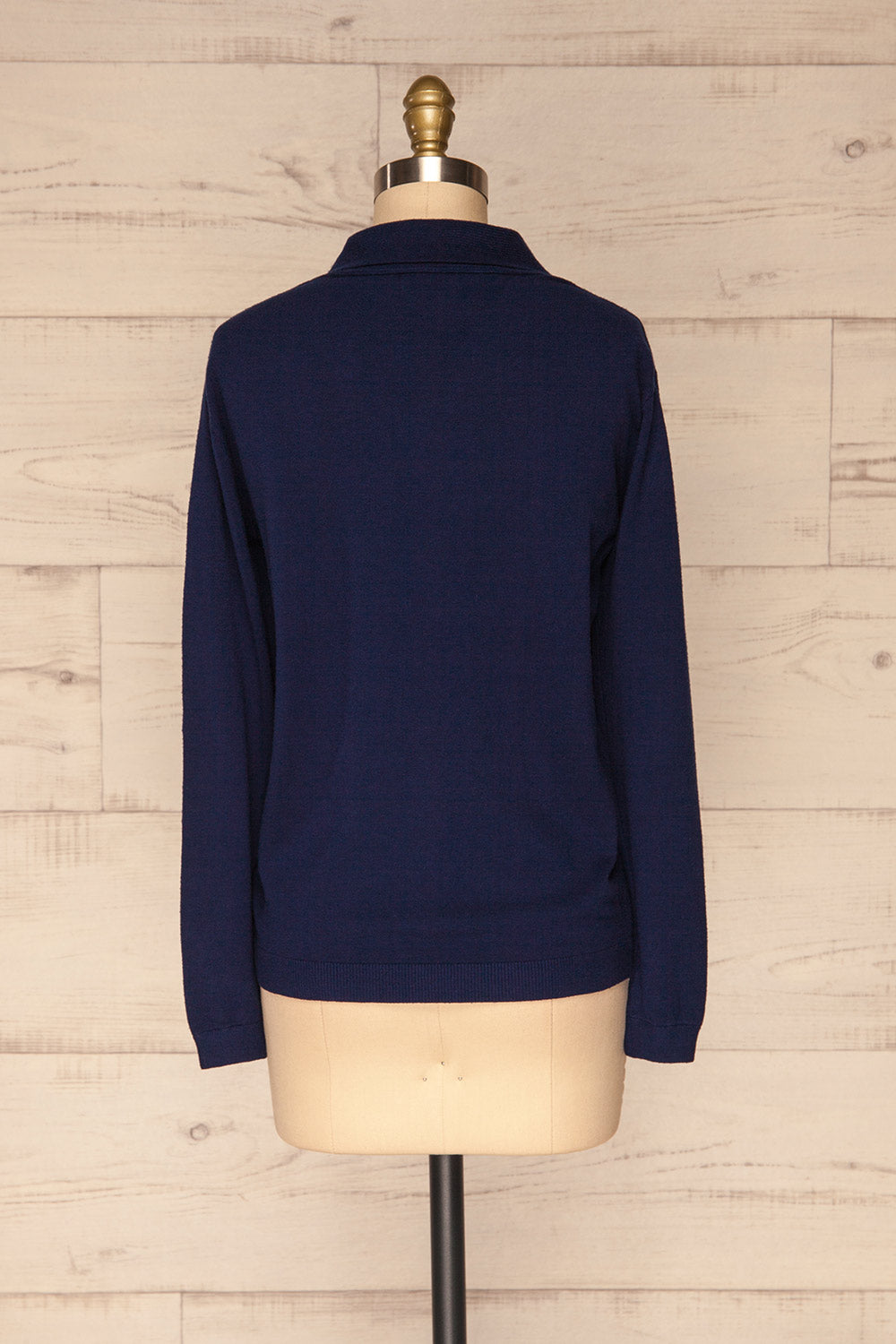 Yelysaveta Navy Blue Tied Neckline Knit Top | La Petite Garçonne back view 