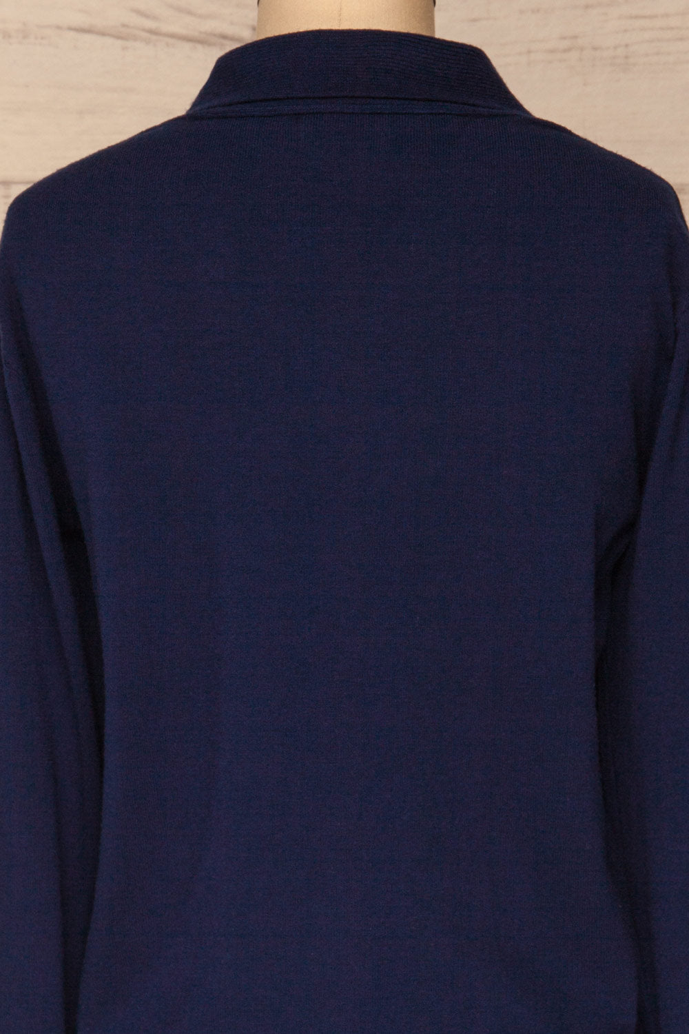 Yelysaveta Navy Blue Tied Neckline Knit Top | La Petite Garçonne back close-up