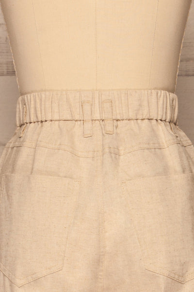Yenefer Beige Linen High Waisted Pants | La petite garçonne back close-up