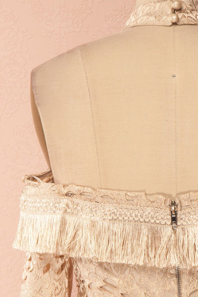 Yindee Gold Jacquard Layered Off-Shoulder Dress | Boudoir 1861