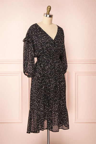 Yneth Black Patterned Midi Dress | Boutique 1861 side view