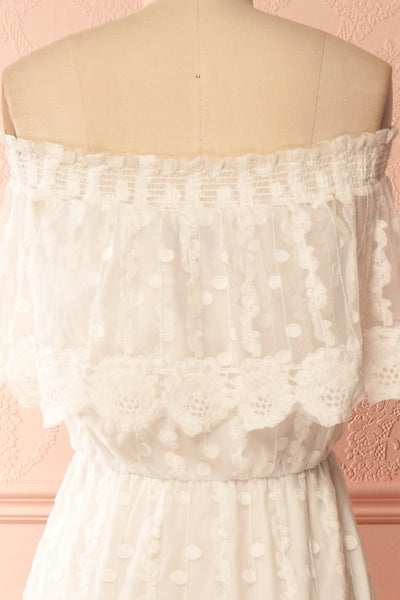 Yohra Neige White Off-Shoulder Embroidered Dress | Boudoir 1861