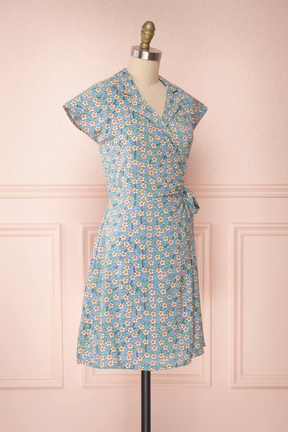 Yomari Light Blue Floral Wrap Dress | Boutique 1861 side view