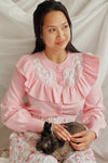 Youjeen Pink Knit Cardigan w/ Ruffles | Boutique 1861 on model