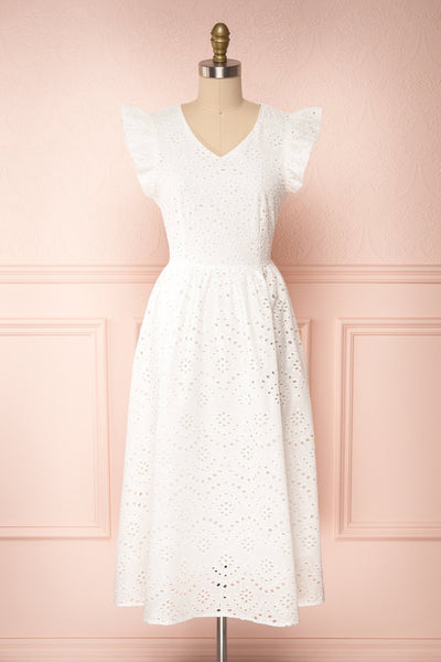 Yousra Blanc White Openwork Midi Dress | Boutique 1861