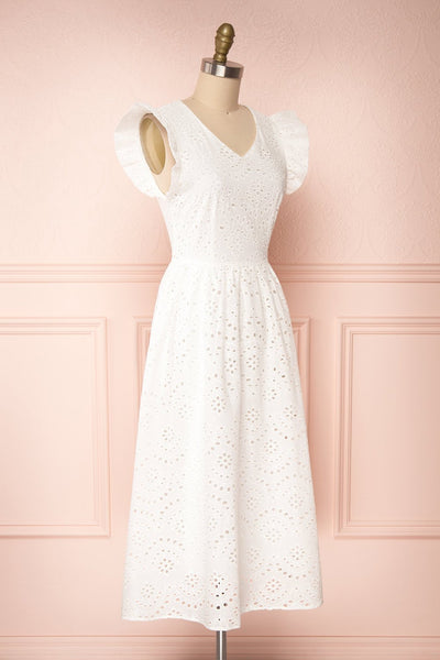 Yousra Blanc White Openwork Midi Dress side view | Boutique 1861