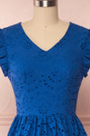 Yousra Bleu Blue Openwork Midi Dress front close up | Boutique 1861