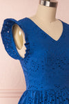 Yousra Bleu Blue Openwork Midi Dress side close up | Boutique 1861