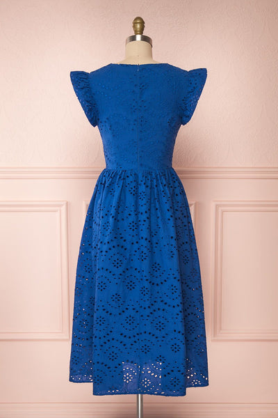 Yousra Bleu Blue Openwork Midi Dress back view | Boutique 1861