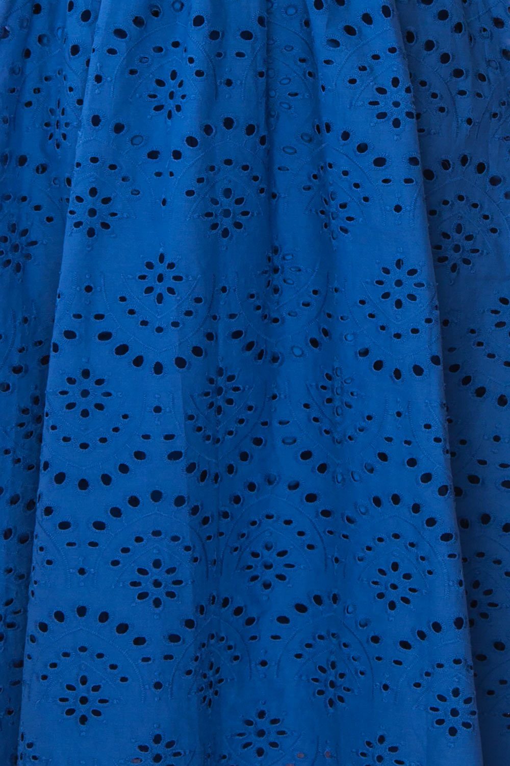 Yousra Bleu Blue Openwork Midi Dress fabric | Boutique 1861