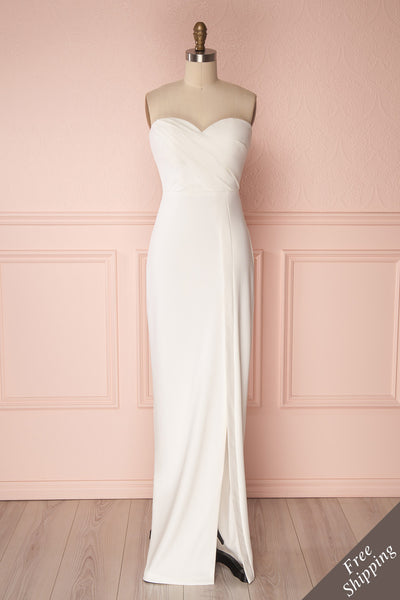 Ysati Off-White Pleated Bodice Fitted Gown | Boudoir 1861