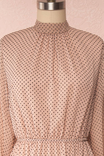 Yseult Light Pink Long Sleeved Maxi Dress | La petite garçonne front close up