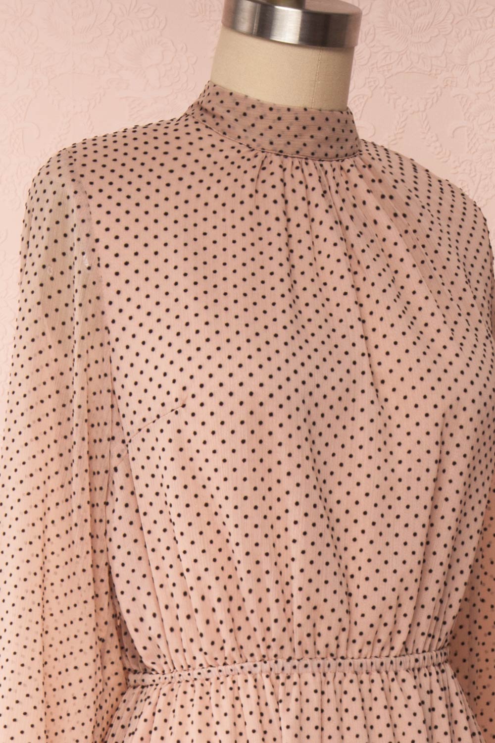 Yseult Light Pink Long Sleeved Maxi Dress | La petite garçonne side close up