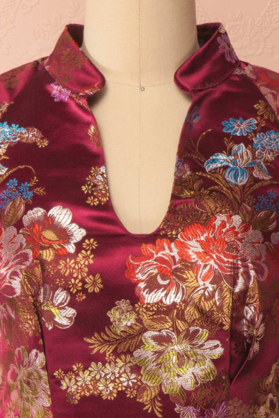 Yuriko Burgundy Floral Brocade A-Line Dress | Boutique 1861