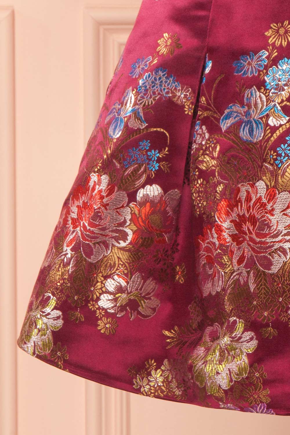 Yuriko Burgundy Floral Brocade A-Line Dress | Boutique 1861