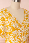 Yavanna Yellow & White Buttoned Midi Dress | Boutique 1861 side close up