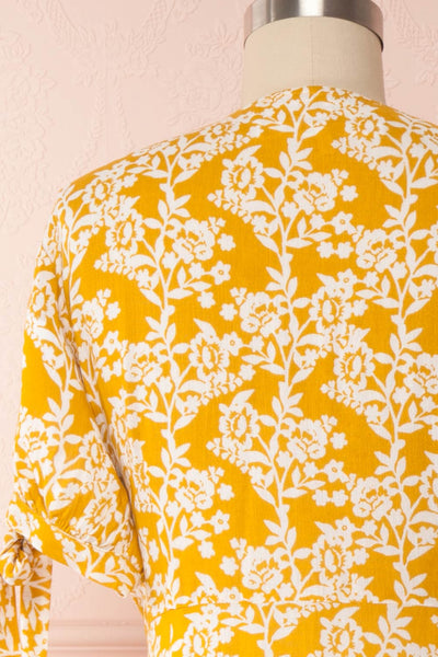 Yavanna Yellow & White Buttoned Midi Dress | Boutique 1861 back close up