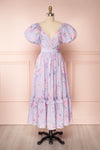 Zandria Lilac Floral Puffy Sleeve Midi Dress | Boutique 1861
