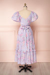 Zandria Lilac Floral Puffy Sleeve Midi Dress | Boutique 1861 back view