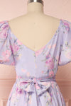 Zandria Lilac Floral Puffy Sleeve Midi Dress | Boutique 1861 back close up
