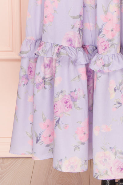 Zandria Lilac Floral Puffy Sleeve Midi Dress | Boutique 1861 skirt