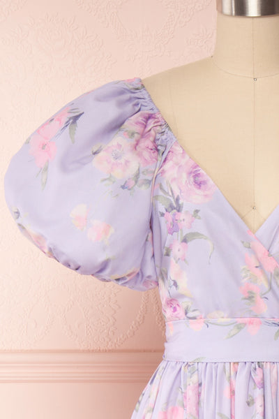 Zandria Lilac Floral Puffy Sleeve Midi Dress | Boutique 1861 sleeve
