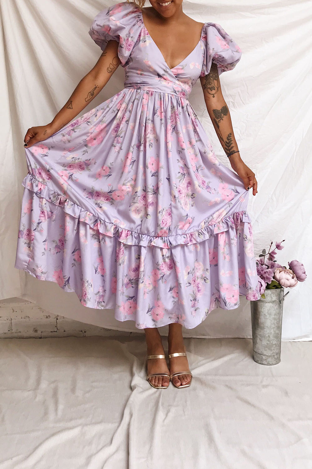 Zandria Lilac Floral Puffy Sleeve Maxi Dress | Boutique 1861 model look 2