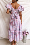 Zandria Lilac Floral Puffy Sleeve Maxi Dress | Boutique 1861 model back