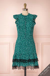 Zarate Green Floral Ruffled Cocktail Dress with Lace | Boutique 1861