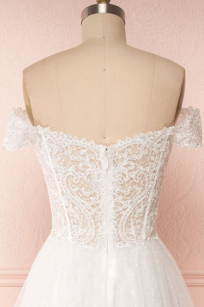 Zaristelle White A-Line Bridal Dress | Robe back close up | Boudoir 1861