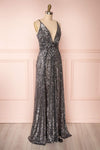 Zenobia Black Sequin Maxi Dress side view | Boutique 1861