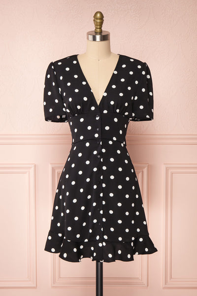 Zinovia Black & White Polka Dot Short Dress | Boutique 1861 front view