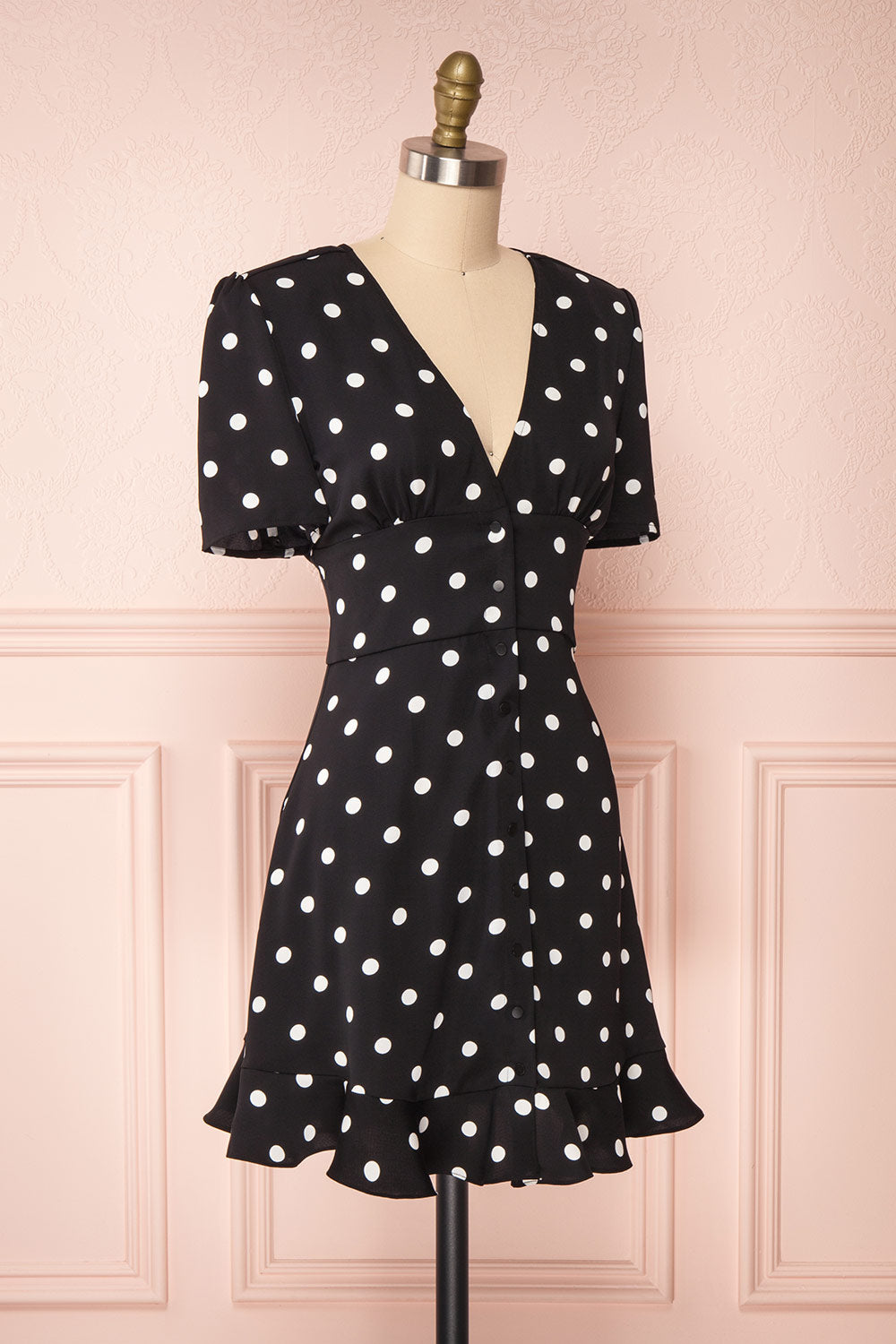 Zinovia Black & White Polka Dot Short Dress | Boutique 1861 side view 