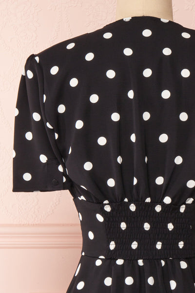 Zinovia Black & White Polka Dot Short Dress | Boutique 1861 back close-up