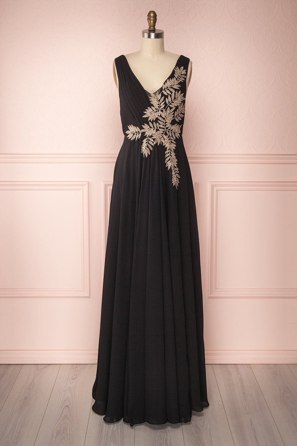 Zissel Noir Black Chiffon A-Line Gown | Boutique 1861