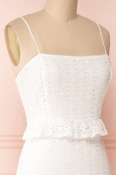 Zorita White Midi Summer Dress | Robe d'Été | Boutique 1861 side close-up