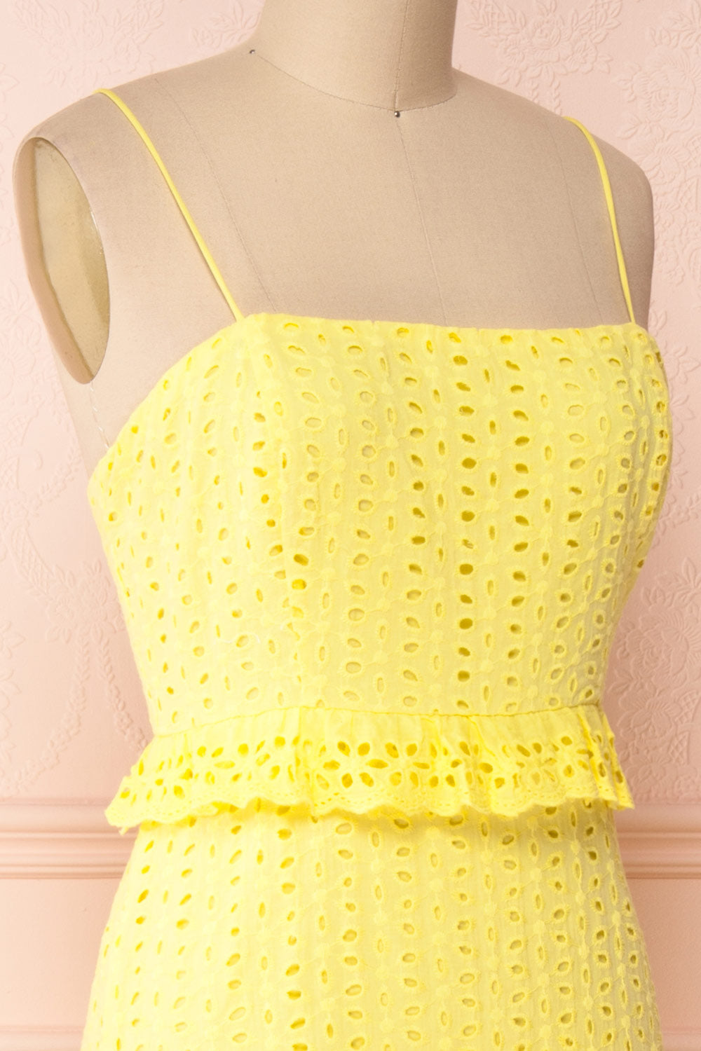 Zorita Yellow Midi Summer Dress | Boutique 1861 side close-up