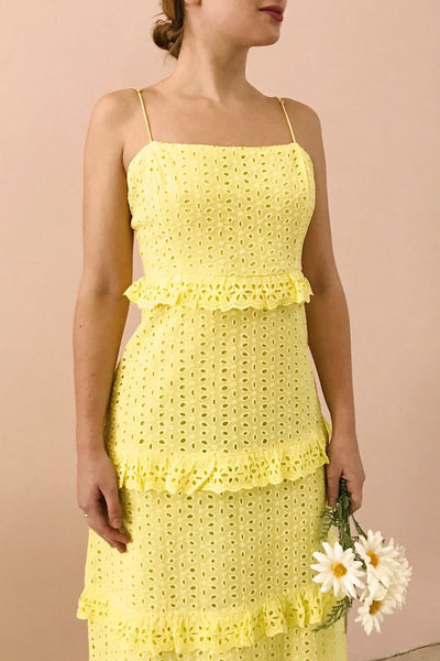 Zorita Yellow Midi Summer Dress | Boutique 1861 on model