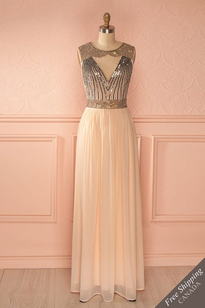 Zuzana - Blush gown with gold and silver sequins