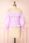 Aaroma Lilac Puffy Sleeve Ruched Top | Boutique 1861 front view