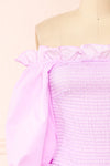 Aaroma Lilac Puffy Sleeve Ruched Top | Boutique 1861 front close-up