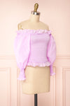 Aaroma Lilac Puffy Sleeve Ruched Top | Boutique 1861 side view