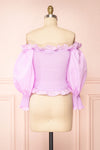 Aaroma Lilac Puffy Sleeve Ruched Top | Boutique 1861 back view