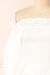 Aaroma White Puffy Sleeve Ruched Top | Boutique 1861 front close-up