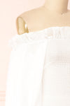 Aaroma White Puffy Sleeve Ruched Top | Boutique 1861 side close-up