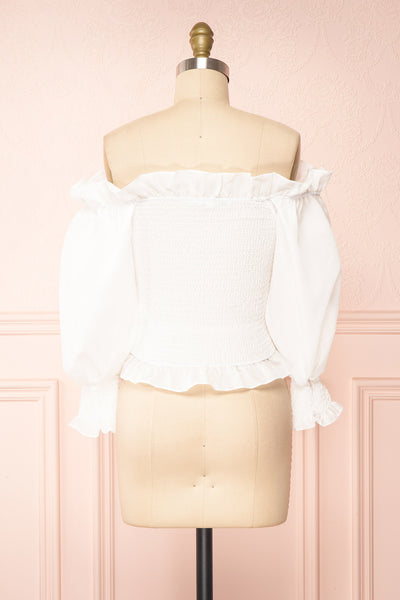 Aaroma White Puffy Sleeve Ruched Top | Boutique 1861 back view