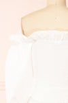 Aaroma White Puffy Sleeve Ruched Top | Boutique 1861 back close-up